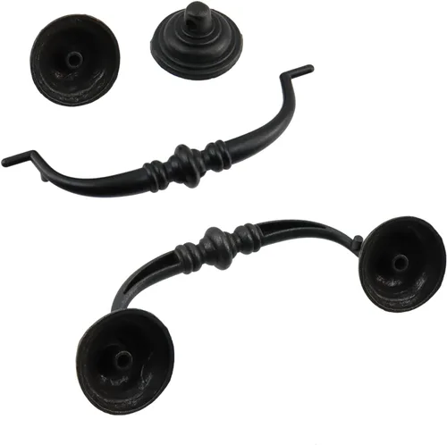 Vista 3 de MY MIRONEY 4 tiradores negros antiguos para cajones, manijas de cajón estilo desgastado y elegante, manijas de giro para gabinete, aparador