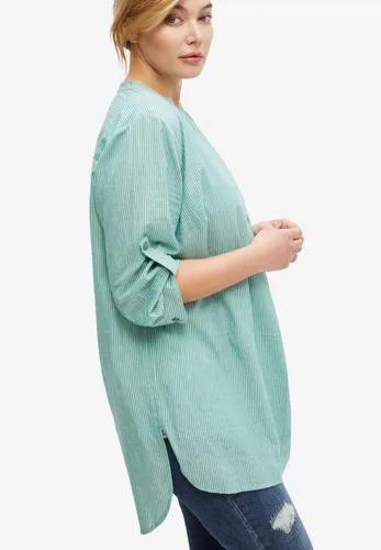 Vista 3 de ellos Túnica Henley a rayas de talla grande para mujer, Multi