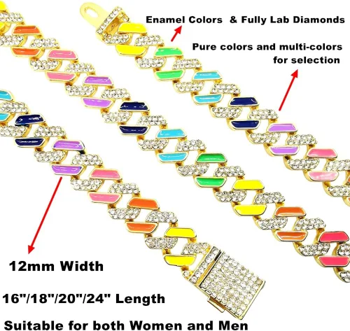 Vista 3 de FW Jewelry Cadena de eslabones cubanos esmaltados de plata u oro para hombre collares cubanos gruesos coloridos para mujer cadenas cubanas de hip