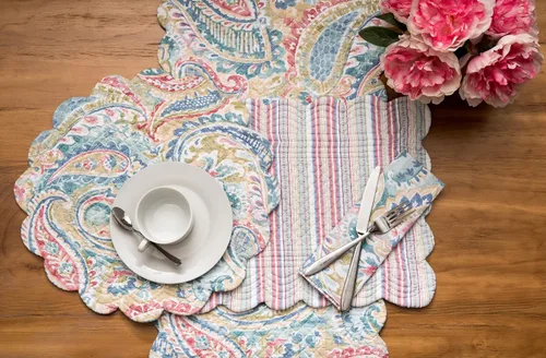 Vista 5 de C&F Home Maisie - Mantel individual redondo con estampado de cachemira, 17 pulgadas, color verde