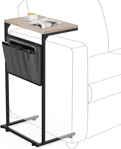 Vista 11 de Vantic - Mesa auxiliar en forma de C, mesa lateral pequeña para sofá y reclinable, bandeja deslizable debajo del sofá con bolsa de almacenamiento