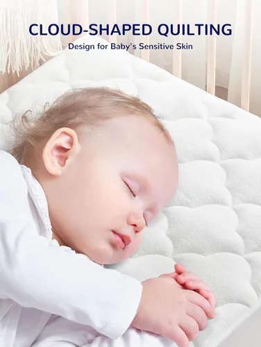 Vista 7 de SLEEP ZONE Protector de colchón impermeable para cuna, acolchado, ajustable, de 28 x 52 pulgadas, suave y transpirable, protector de cama infantil