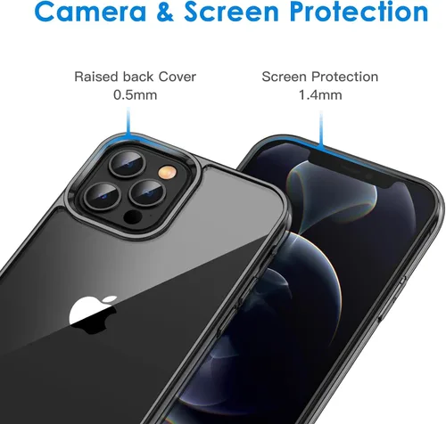 Vista 5 de JETech Funda para iPhone 12 Pro Max, antiamarilleo, color negro Shockproof Protection, Scratch Resistant Hard PC Back, Durable Transparent TPU