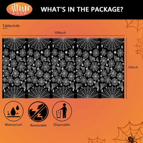 Vista 3 de ATFUNSHOP Mantel de plástico de Halloween, 4 unidades, 54 x 108 pulgadas, mantel rectangular desechable, tela de araña negra, impermeable, a prueba