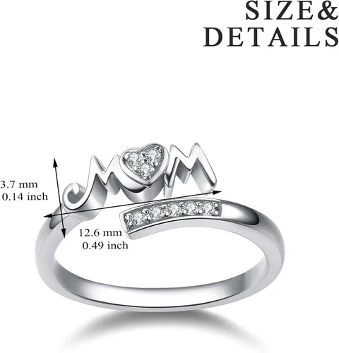 Vista 4 de YFN Anillo de plata de ley 925 para mamá anillo de madre joyería para mujer Plata de ley