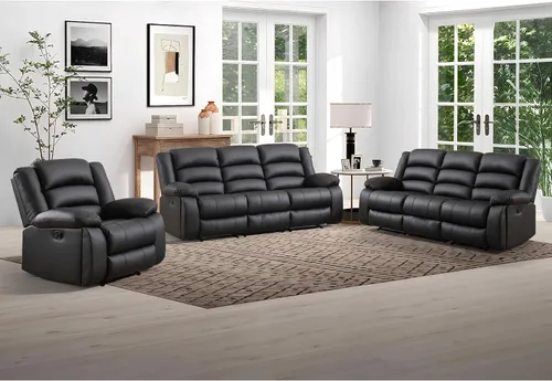 Vista 16 de EBELLO Silla reclinable manual de piel sintética, sofá reclinable individual con 2 portavasos ocultos, apoyabrazos y respaldo acolchado para sala