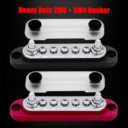 Vista 3 de Ampper 2 pernos M6 Bloque de distribución de energía Barra colectora 5 x #8 Rojo & negro
