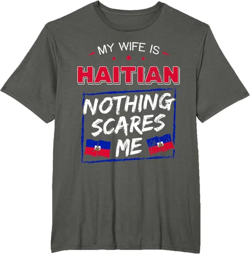 Vista 5 de My Wife Is Haitian Republic of Haiti Heritage Roots - Camiseta con bandera, Negro, S