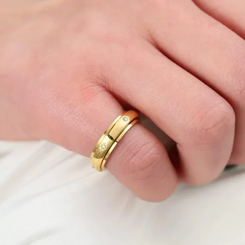Vista 3 de LOXUAKAM Anillos para mujer, chapados en oro de 14 quilates, antiansiedad, con circonitas cúbicas, anillos para aliviar la ansiedad, promesa