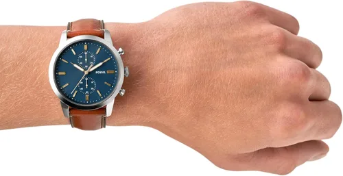 Vista 4 de Fossil Men's Townsman Quartz Stainless Steel and Leather Chronograph Watch Cuero Marrón/Plata/Azul