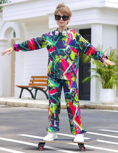 Vista 7 de uideazone Conjunto de sudadera con capucha y pantalón para niños 5-14T, conjunto de 2 piezas con estampado 3D