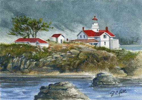 Vista 2 de Batería Point Faro California Matted Watercolor Art Prints, 8x10