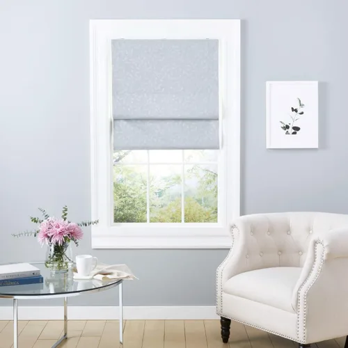 Vista 2 de Exclusive Home Bolan Botanical Total Blackout - Persiana romana, 27 x 64 pulgadas, color plateado Plata