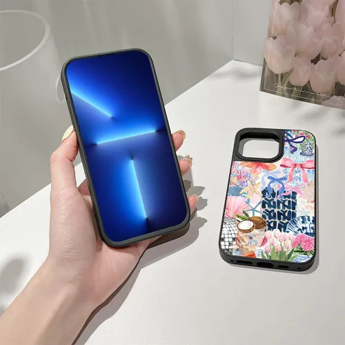 Vista 2 de Funda para iPhone 7 Plus/8 Plus, diseño moderno y estético de playa costera, parte trasera de policarbonato duro brillante, parachoques de TPU