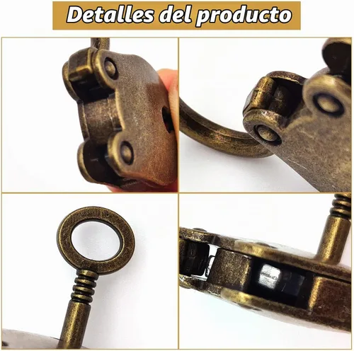 Vista 4 de SCASTOE Candados pequeños antiguos, vintage, estilo avejentado, con llave. Paquete de 3 unidades. Bronce
