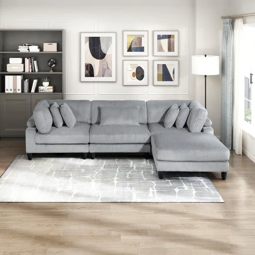 Vista 21 de Lexicon Sofá modular de 120 pulgadas, sofá modular de microfibra de gran tamaño de 4 plazas en forma de L, 6 almohadas decorativas y arreglo Beige