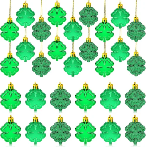 Vista 19 de JULMELON 36 Piezas Adornos de Tréboles del Día de San Patricio, Adornos de Mini Árbol, Decoración de Trébol Verde para Mesa de Comedor, Estante