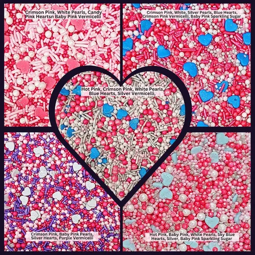 Vista 2 de Confect Mezcla de Chispitas de Corazón de Perlas Azules, Rosas y Blancas – Decoraciones Comestibles para Repostería para Pasteles, Cupcakes