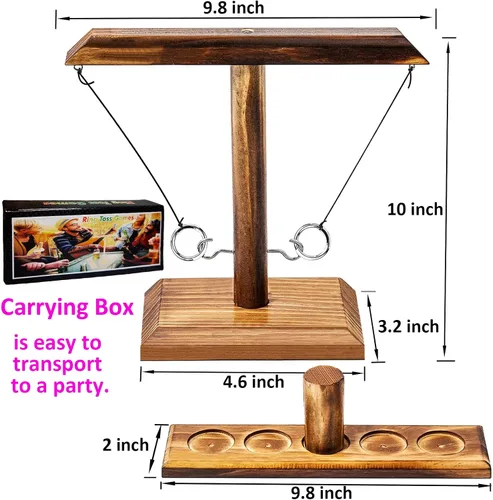 Vista 4 de Juego de lanzamiento de anillos de madera para interiores y exteriores, juego de lanzamiento de anillos para adultos y niños, 9.8 pulgadas
