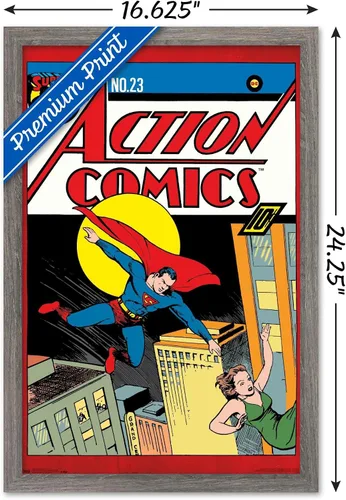 Vista 3 de Trends International DC Comics - Póster de pared de Superman - Action Comics 23, 14.725 x 22.375 pulgadas, versión enmarcada de madera de granero