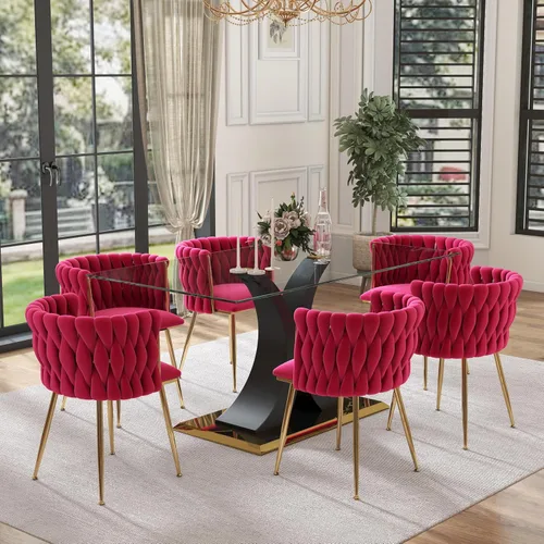 Vista 30 de Juego de comedor moderno de vidrio de lujo de 5 piezas, juego de cena rectangular minimalista grande para 4, juego de mesa de cocina de vidrio