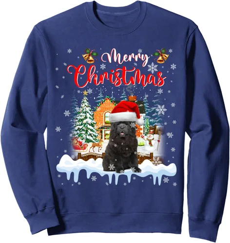 Vista 6 de Merry Christmas Chow Chow Dog Santa Hat Lights Xmas Sweatshirt Negro