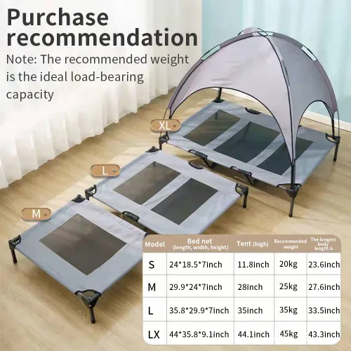 Vista 2 de Cama elevada impermeable para perros con toldo y malla de refrigeración – Cuna elevada portátil para perros grandes, tienda de campaña