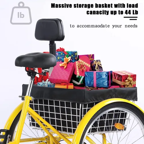 Vista 2 de Triciclo para adultos de 24/26 pulgadas, bicicleta de 7 velocidades y 3 ruedas para hombres y mujeres, triciclo de crucero con asiento ajustable