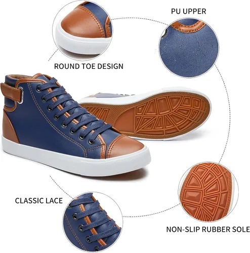 Vista 2 de yageyan Zapatillas altas blancas de los hombres para los zapatos de moda de cuero negro casual de la PU para los hombres