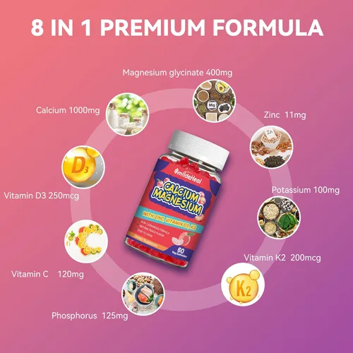 Vista 6 de Gomitas de calcio y magnesio y zinc de 1000 mg- con vitamina D3 y B12