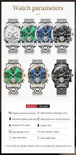 Vista 7 de OLEVS Relojes de cuerda automática para hombre, reloj de pulsera mecánico con diseño de esqueleto Tourbillon, relojes automáticos de acero