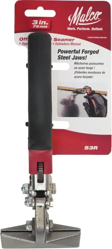 Vista 3 de Malco S3R - Selladora manual desplazada de 3 pulgadas con asas Redline Mandíbulas de acero forjado para doblar y aplanar chapa metálica Marcas