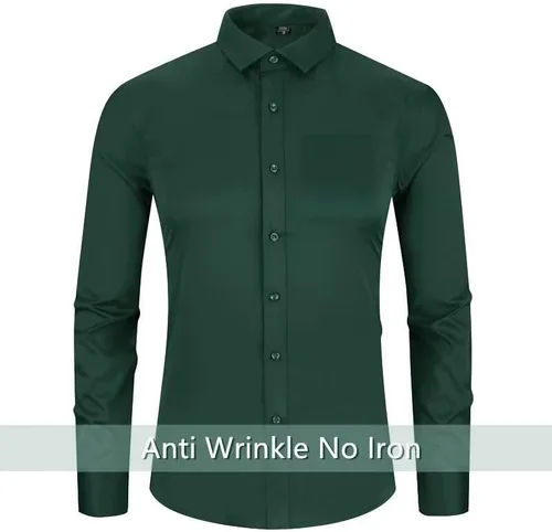 Vista 3 de Wangyue Camisas de vestir de manga larga para hombre, camisas casuales con botones y ajuste entallado, camisas de vestir formales con bolsillos