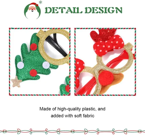 Vista 4 de GEMILY Gafas de Navidad con purpurina para fiestas, decoración de Navidad, gafas de disfraz para adultos y niños, 2