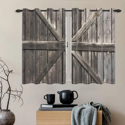 Vista 43 de Cortinas rústicas para ventana de puerta de granero, puerta de madera gris, puerta de garaje, tratamiento de ventana para sala de estar, dormitorio