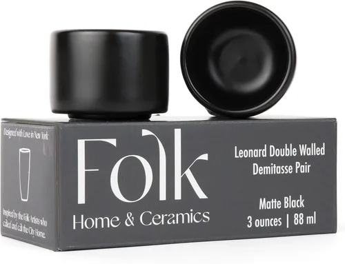 Vista 10 de Folk Ceramics Leonard - Tazas de café expreso de cerámica, color azul esmeralda, 3 onzas, juego de 2