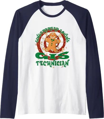 Vista 6 de GIS Technician Job Gingerbread Funny Xmas Raglan Baseball Tee