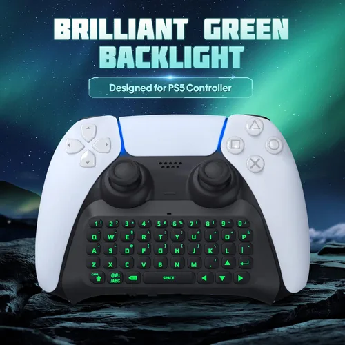 Vista 2 de TiMOVO Green Backlight Keyboard for PS5 Controller, Wireless Bluetooth Keypad Chatpad for Playstation 5 Controller, Mini Game Keyboard Built-in