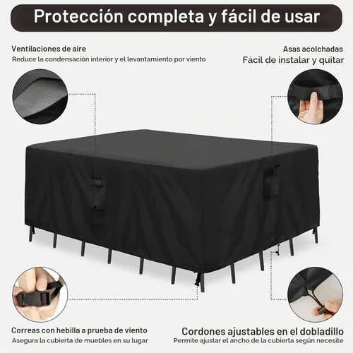 Vista 5 de PureFit Fundas para muebles de patio, funda impermeable para muebles de mesa de exterior rectangular, cubierta de sofá seccional de patio para Negro