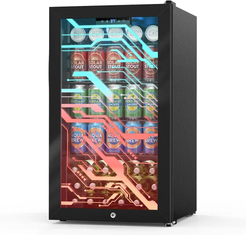 Vista 10 de Velivi Mini refrigerador con puerta de cristal, nevera pequeña, escritorio