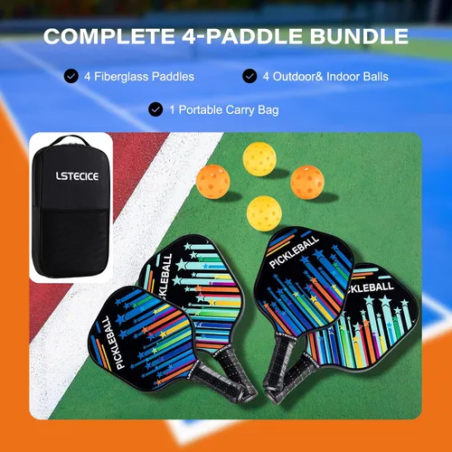 Vista 6 de Pickleball Paddles Set of 4, Fiberglass Pickleball Paddles with Honeycomb Core, Lightweight Pickleball Set with Balls & Bag for Men, Women &