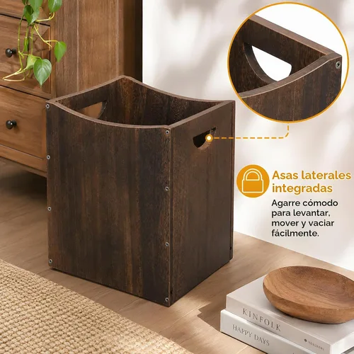 Vista 7 de Vrisa Basurero rectangular de madera de 5.3 galones con asas integradas, pequeño bote de basura para dormitorio, oficina, cocina, baño, debajo