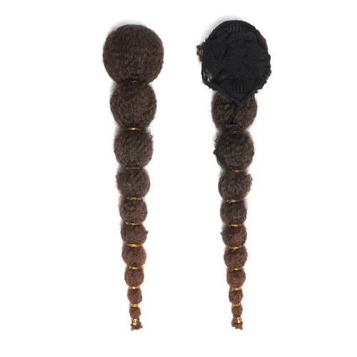 Vista 6 de Extensión de cola de caballo afro rizada con burbuja para mujeres negras de 18 pulgadas de largo, cola de caballo con cordón natural negro, clip