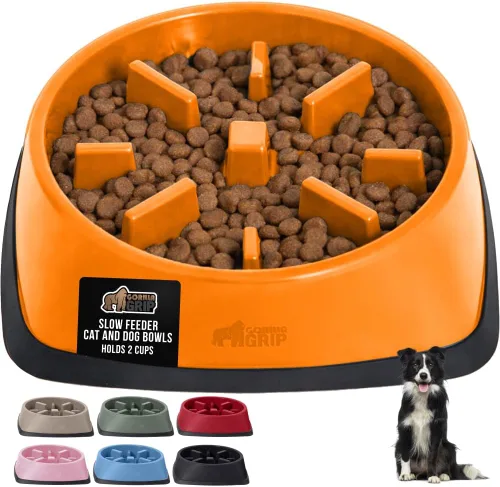 Vista 13 de GORILLA GRIP® Cuencos patentados de alimentación lenta sin BPA, juguete interactivo para perros y gatos, enriquecimiento de entrenamiento Beige
