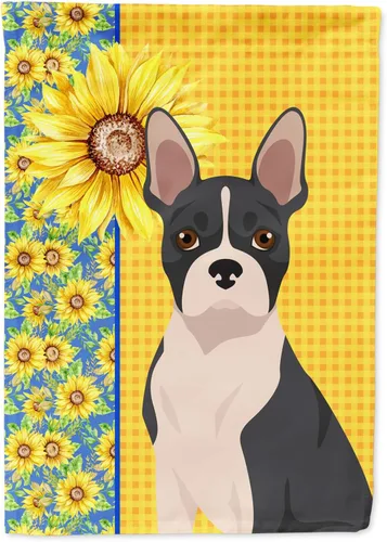 Vista 90 de Caroline's Treasures WDK5313GF Bandera de jardín con diseño de girasoles de verano, color negro y tostado, Airedale Terrier para buzón, bandera