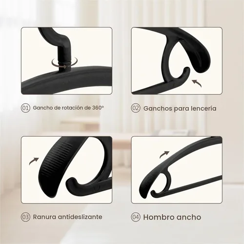 Vista 6 de Perchas resistentes giratorias anchas para invierno para chaquetas Negro