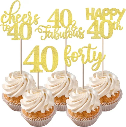 Vista 42 de Rsstarxi Paquete de 30 adornos para cupcakes de 6º cumpleaños con purpurina negra de seis Hello 6 para cupcakes Cheers to 6 años de edad