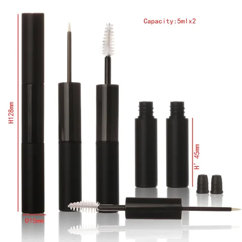 Vista 2 de COSIDEA 10 tubos vacíos de 5 mlx2 de doble extremo para rímel y delineador de ojos, tubo de rímel 2 en 1 de 0.3 fl oz y varita para botella