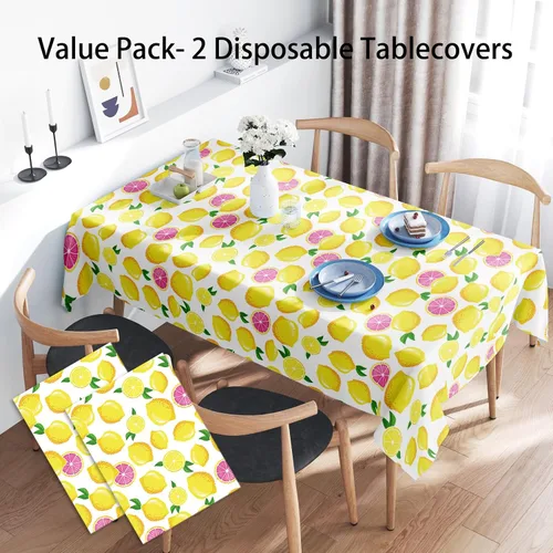 Vista 6 de NA - 2 manteles de plástico color limón, mantel de verano, rectangular, amarillo, impermeable, para fiesta de verano, decoración de verano, fiesta