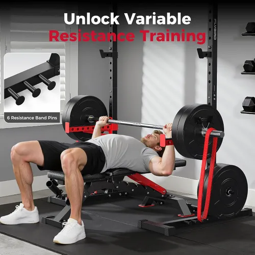 Vista 7 de FLYBIRD SR1 - Estante para sentadillas con barra de dominadas, estante de potencia multifuncional ajustable, soporte de sentadillas de ancho